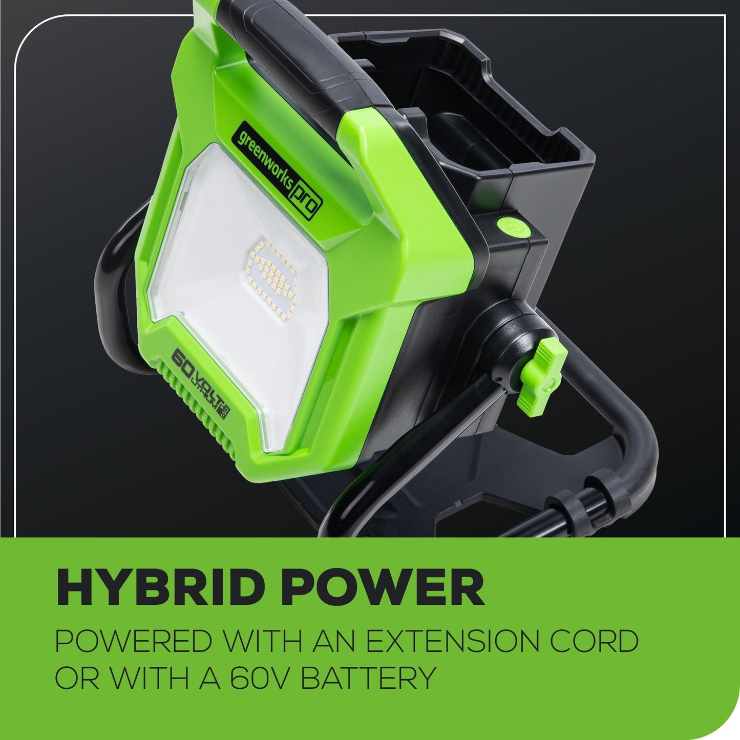 Greenworks Pro 60V (AC/DC) 2500-Lumen LED Work Light, 360° Head Rotation, Tripod Mountable, Portable, Indoor/Outdoor Light, Flood Light, Tool-Only