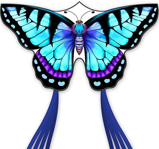 Kite-Butterfly Kites for Kids and Adults, Easy to Fly for Beginner, Durable and Eye- Catching Design, Beach Kites for Family Trip ＆ Outdoor Games and Activities （Blue）