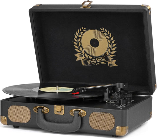 Mersoco 3-Speed MP3 Vinyl Record Player Bluetooth Turntable Suitcase Portable Vintage Belt-Driven Record Player