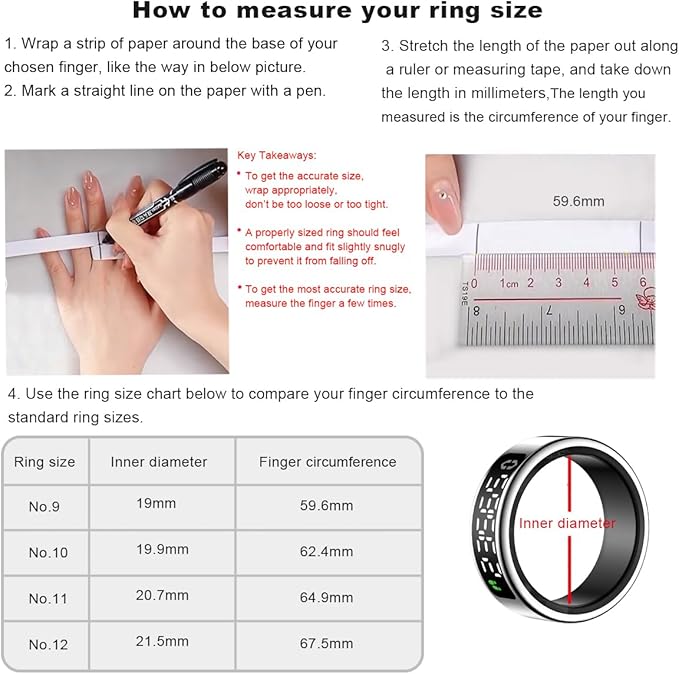 Smart Health Ring with Screen,for Women Men Fitness Tracker Heart Rate, Blood Oxygen, HRV, Sleep Monitoring, Step Counting, IP68 for iPhone and Android, No Subscription Fee (Black, 11#)