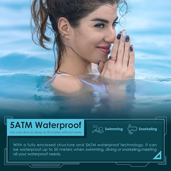 Smart Ring Health Monitoring 5ATM Waterproof Fitness Tracker with Glossy Titanium Surface Blood Oxygen/Sleep/Stress Tracking Women?™s Cycle Prediction Sport Ring Compatible with iOS/Android Black 11