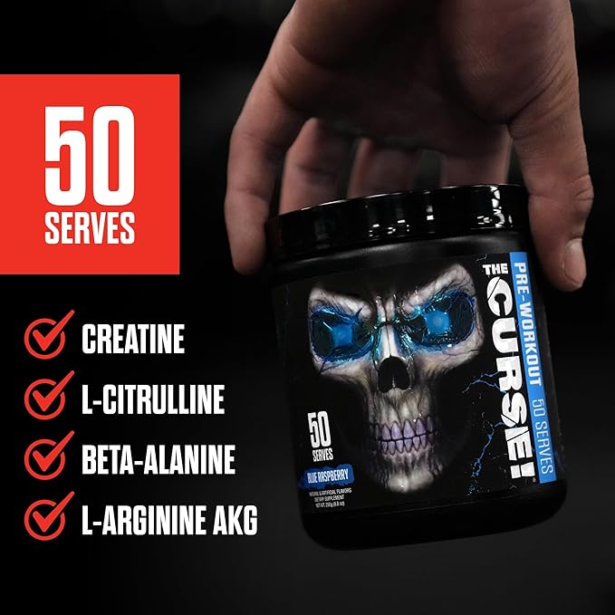 JNX SPORTS The Curse! Pre Workout Powder for Men & Women, Caffeine, Beta-Alanine, Creatine, L-Citrulline, 50 Servings, Strawberry Kiwi Flavor ??Boost Energy, Strength & Focus