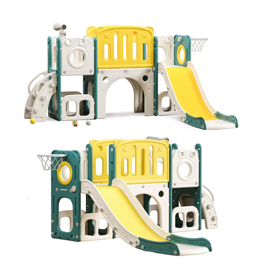 MOCUTEEN 8 in 1 Toddler Slide,Baby Playset for Indoor Outdoor Playground with Basketball Hoop,Storage and Telescope,Climbing Toys for Toddler Playground Playset