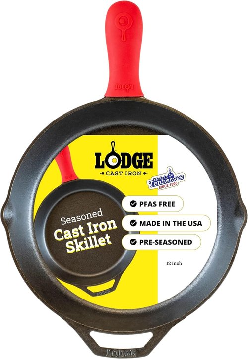 Lodge Seasoned Cast Iron Skillet - Versatile 12-Inch Frying Pan for Stove, Oven & Grill - Includes Silicone Hot Handle Holder