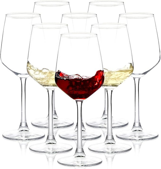 SHYRC Wine Glasses Set of 8, 12oz Clear Red/White, Long Stem Wine Glasses for Party, Wedding and Home