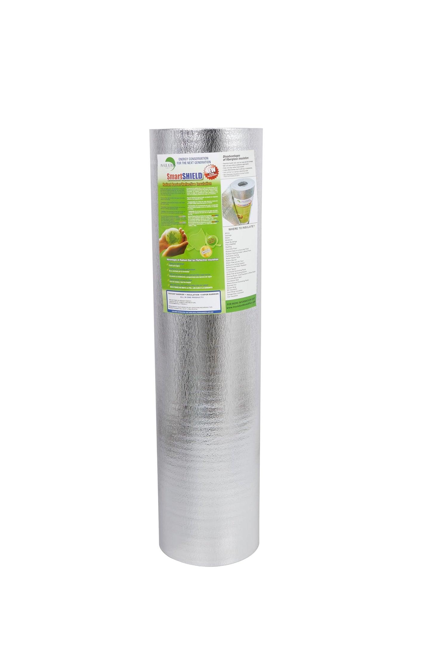 SmartSHIELD -1.5mm 48" x100ft Reflective Insulation roll 400 Sq. Ft., Foam Core Radiant Barrier, Thermal Insulation Shield - Commercial Grade - Foil / Foil