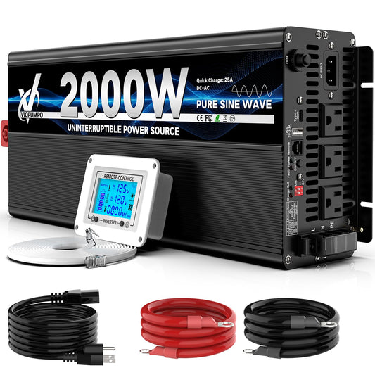 2000 Watt sump pump backup battery system, automatic switchover to battery inverter power, professional backup system in case of power failure, pure sine wave output Remote controller with LCD screen