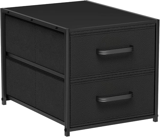 Homsorout Stackable Storage Drawers - 2 Tier Closet Organizer with Metal Frame and Handles, Fabric Dresser with Collapsible Bins for Bedroom, Dorm, Office, Black, 1 Pack