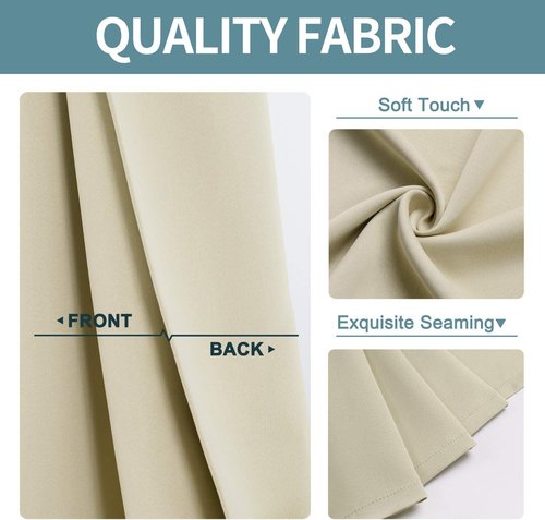 ChrisDowa Blackout Curtains - Thermal Insulated Room Darkening Panels, 108 Inches Long, Beige (Set of 2)