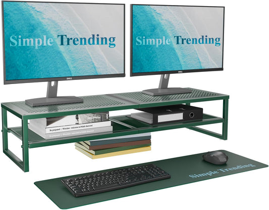2 2 32"x10" Simple Trending Tier Metal Dual Monitor Stand Riser, Computer Office Desktop Organizer for Monitors