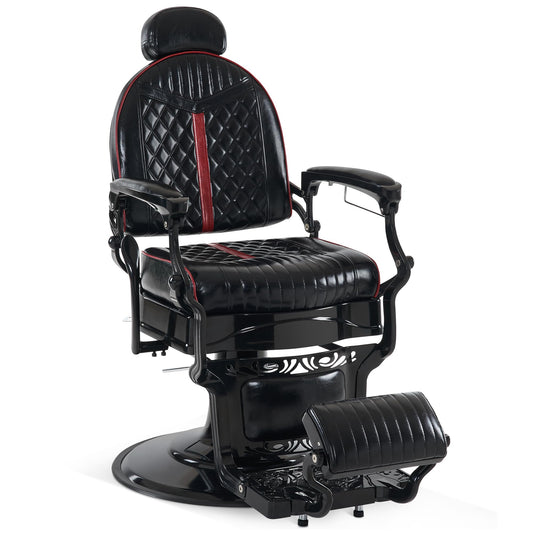 BarberPub Heavy Duty Metal Vintage Barber Chair All Purpose Professional Hydraulic Reclining Salon Beauty Spa Chair Styling Equipment 8730 (Red)