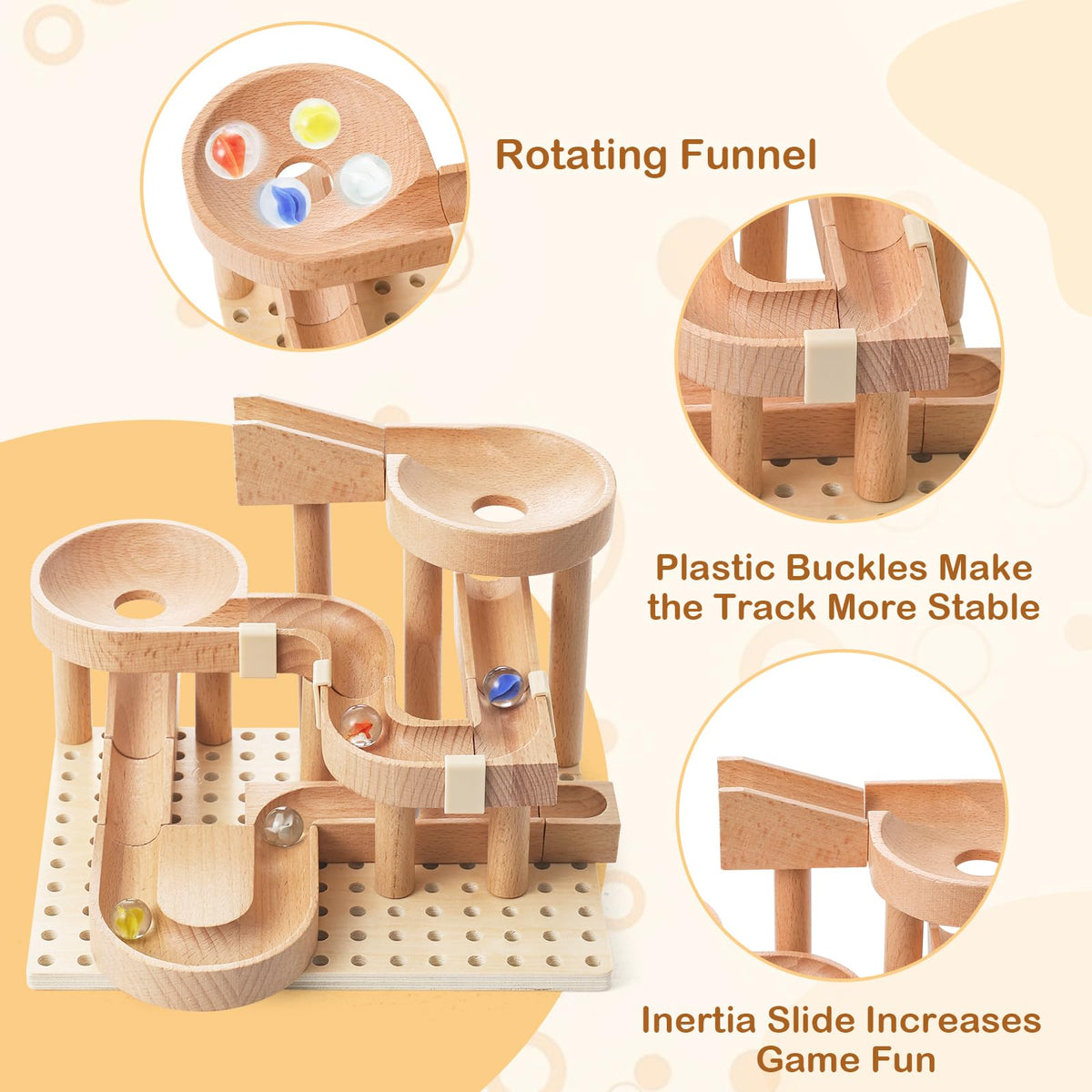 Wooden Marble Runs for Kids 4-8, 34 Pcs Marble Rush Track Maze Construction Play Set, STEM Learning Toys, Wood Building Blocks Toys, Gift for Boys & Girls