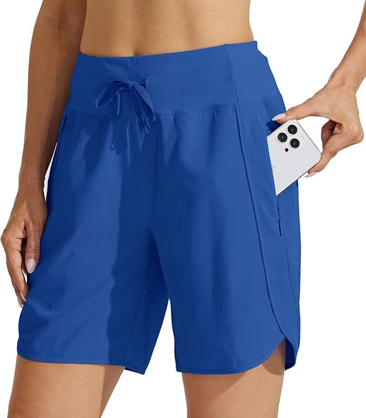 Willit Women's 7" Athletic Running Shorts Long Workout Hiking Shorts Quick Dry High Waisted Active Zipper Pocket(Small)