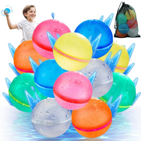 WABALLO 12 Pack Reusable Water Balloons, Outdoor Summer Water Balls for Boys and Girls, Pool Beach Toys for Kids Ages 3-12