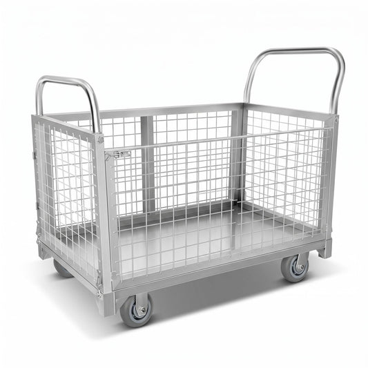 4-in-1 Platform Truck Cart with Cage, Heavy Duty Foldable Flatbed Push Cart with Swivel Casters, 2200 LBS Steel Load Capacity for Warehouse Commercial Industrial Cargo Storage & Transport