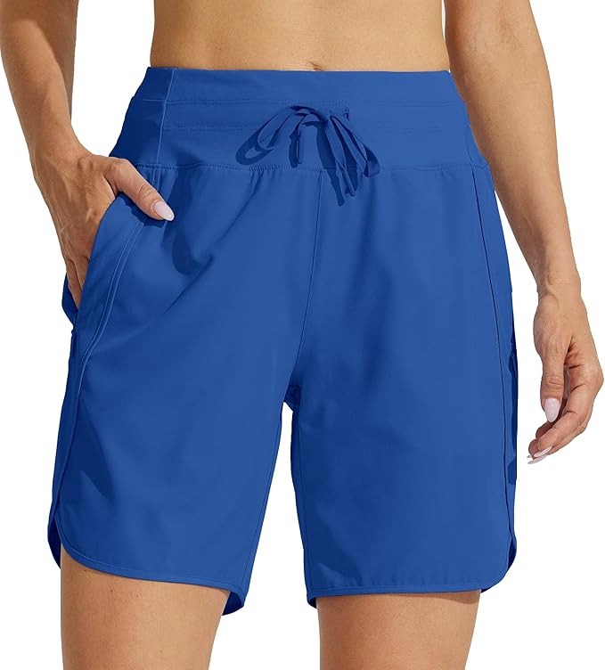 Willit Women's 7" Athletic Running Shorts Long Workout Hiking Shorts Quick Dry High Waisted Active Zipper Pocket(Large)