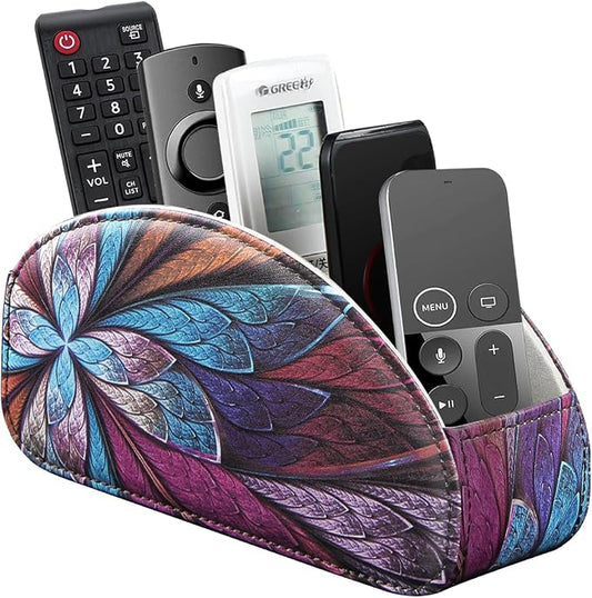Remote Control Holder PU Leather TV Remote Caddy for Table 5 Compartments Nightstand Organizer for Bedroom Accessories/Bedside Remotes/Media Controllers/Office Supplies Decorations for Living Room