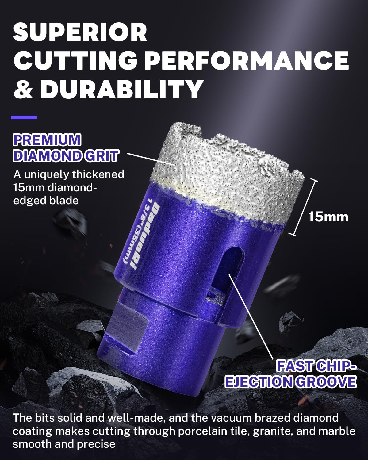 DaduoRi 18 PCS Diamond Hole Saw Kit with Pilot Bit Adapter, 1/4"- 4" Thickened Core Drill Bit Set, Includes Tile Shaping Cone & Wide Diamond Saw Blade, for Porcelain, Ceramic, Granite, Marble, Stone