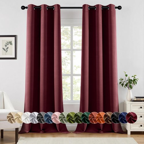 MIULEE Burgundy Red Blackout Curtains - Thermal Insulated Room Darkening Drapes | 96 Inches Long, 2 Panels