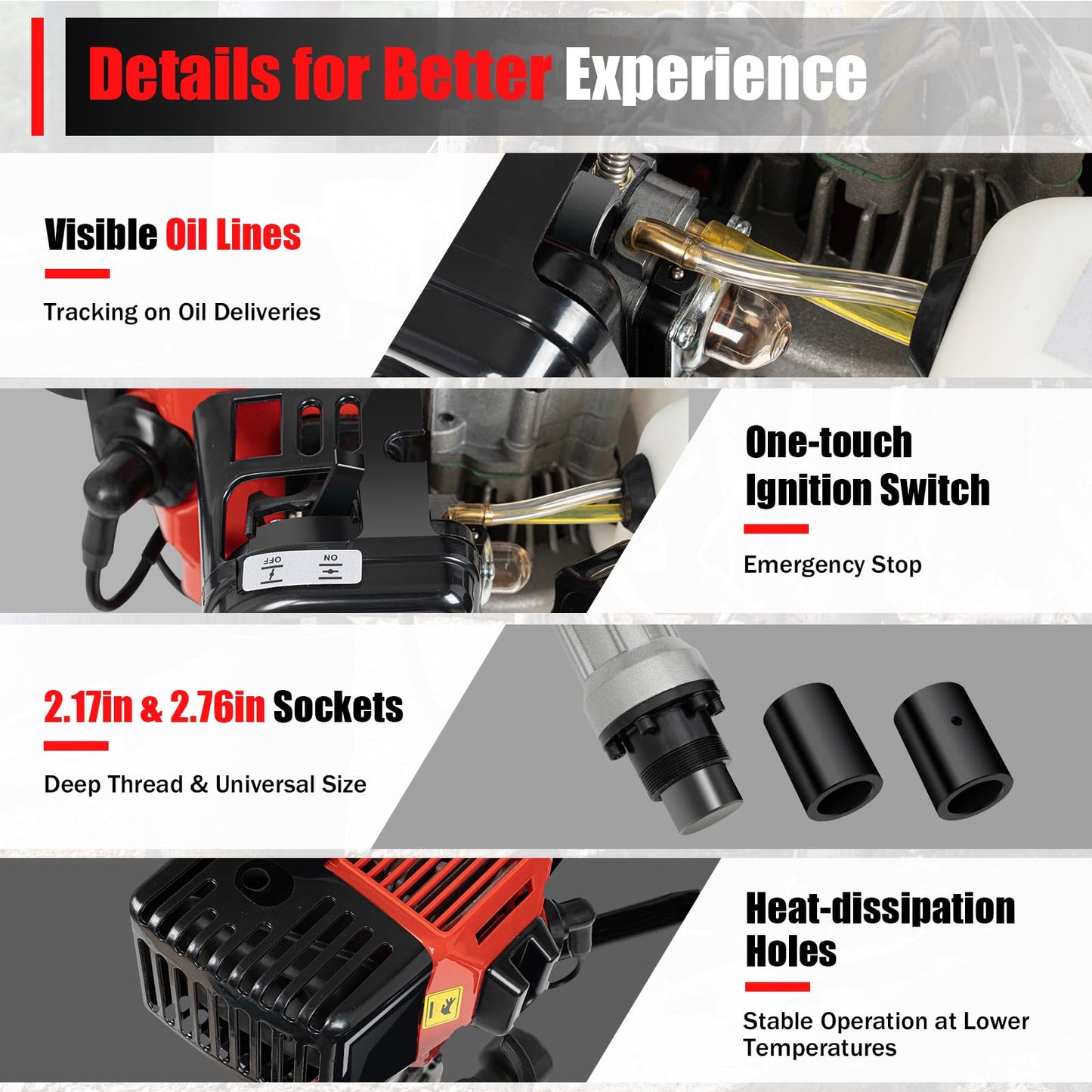 32.7CC 2 Stroke Gas Powered T-Post Driver - 900W 8500RPM Pile Driver Hammer, Air Cooling Petrol Fence Post Driver with Hand Pull Start for Garden, Farm & Guardrail Installation