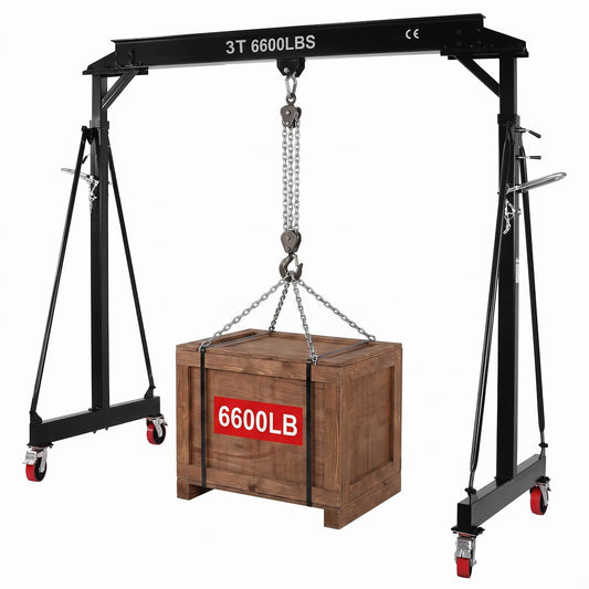 3 Ton 6600 LBS Gantry Crane, Portable Shop Hoist with Wheels, Adjustable Height 8.5-12.5 FT, Heavy Duty Steel I-Beam Gantry Crane with Trolley for Warehouse, Factory, Auto Repair & Construction