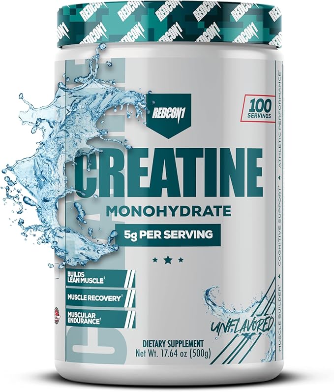 REDCON1 Creatine Monohydrate - Keto Friendly + Vegan Pre & Post Workout Supplement - Creatine Powder to Support Recovery & Athletic Performance (100 Servings)