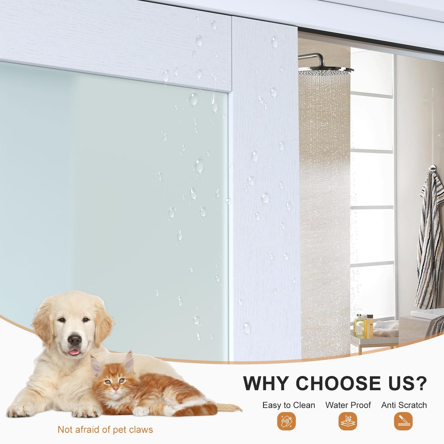 EaseLife 48x80 in (Double 25in) Sliding Closet Door for Bedroom, 3-Lite Frosted Glass Sliding Door with Hardware Track Kit & Floor Guide, Preassembled Door Panel, MDF White Pocket Doors