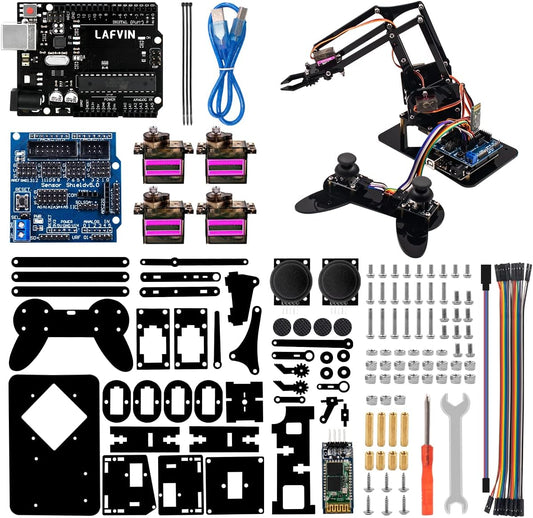 4DOF LAFVIN Acrylic Robot Mechanical Arm Claw Kit Compatible with Arduino IDE DIY Robot with CD Tutorial