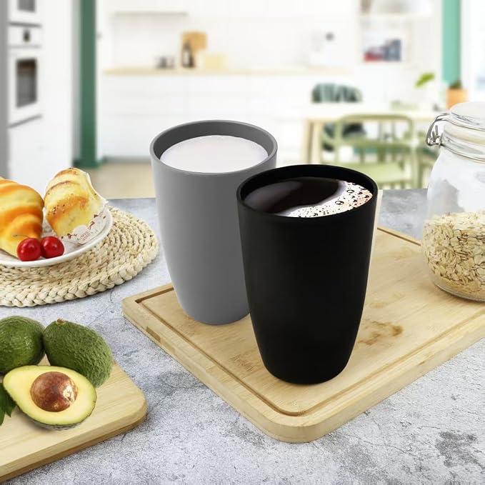Wheat Straw Cups 20 OZ Set of 6, Unbreakable Drinking Cup Reusable, Alternative to Plastic Cups Reusable, Kitchen Water Tumblers Dishwasher and Microwave Safe (Black, Grey)