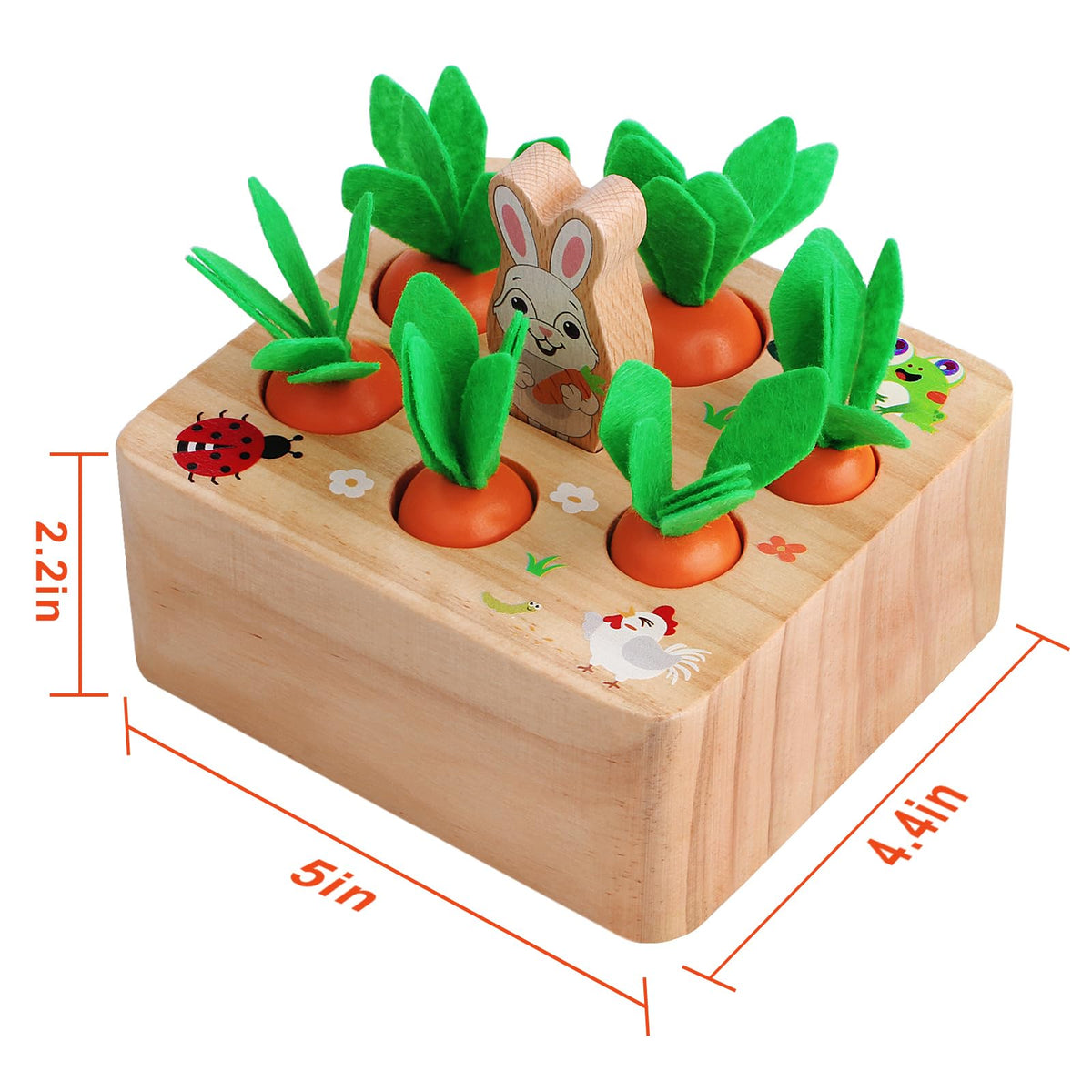 SKYFIELD Carrot Harvest Game Wooden Shape Sorting Puzzle for Baby Boys and Girls 1-3 Years, Montessori Gift Toy with 7 Sizes Carrots
