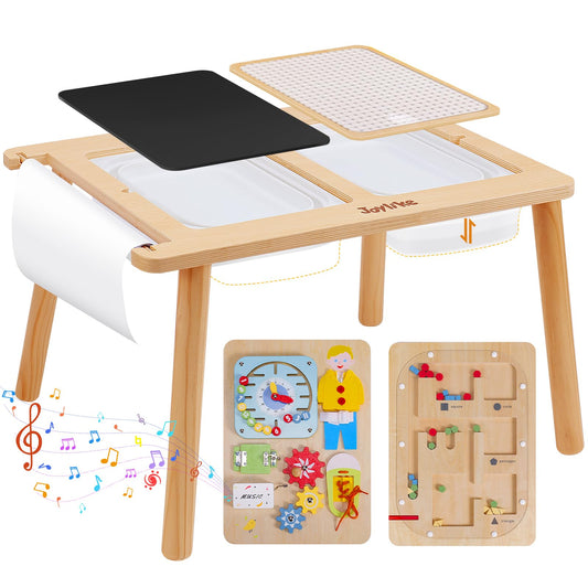 Joylike Sensory Table for Toddlers 1-3 with 2 Large Storage Bins, 4 Montessori Activity Boards and Paper Roll, Educational & Multi-Functional Gift for Kids Draw and Play