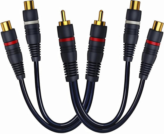 1 2 2 Pack, 0.2M/0.65ft RCA Splitter Male to Female Y Splitter RCA Audio Video Cable Splitter Adapter Extension Cord