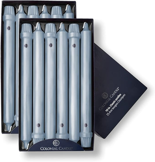 Colonial Candle Unscented Taper Candle, Classic Collection, Wedgewood, 10 in, Pack of 12 - Up to 8 Hours Burn