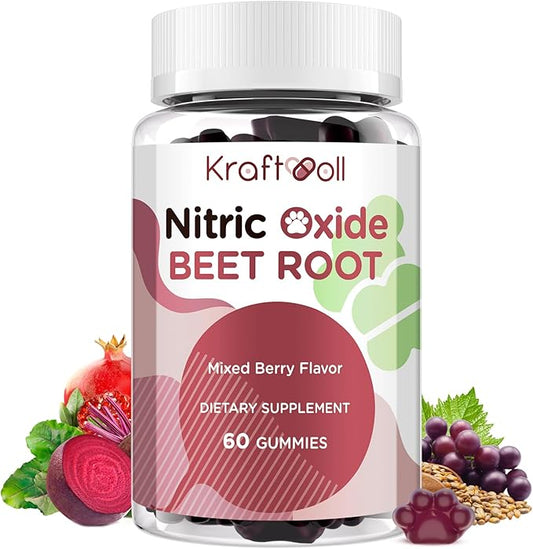 Beet Root Gummies 6000mg ??Nitric Oxide Booster with Grape Seed, Pomegranate, Vitamins C & B12 ??Nitric Oxide Supplements for Men ??Mixed Berry Flavor ??60 Gummies