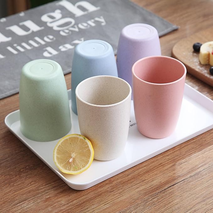 Wheat Straw Cups set of 4, Unbreakable Drinking Cup, Reusable Cups, Dishwasher Safe, 12 oz for Kitchen, Home, Office, and Outdoor Use (Orange)