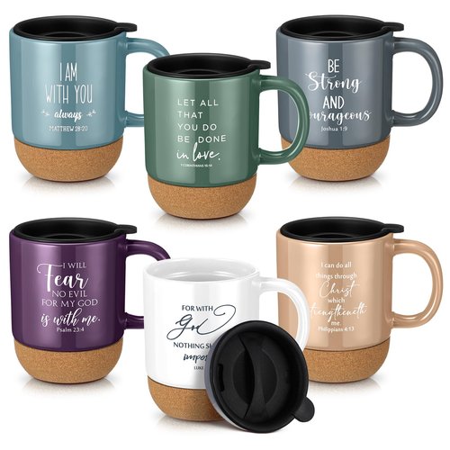 FillTouch 6 Pcs Mothers Day Christian Gifts Mug Bulk 15 oz Religious Cups Cork Bottom Coffee Mugs with Verses Inspirational Gifts for Women Men Bible Study Group Member Church Favors