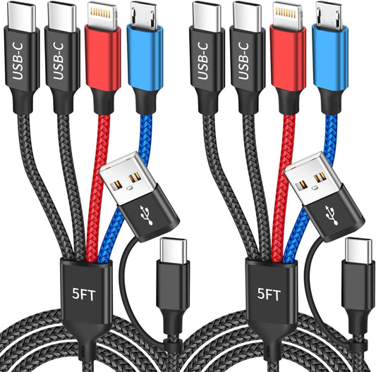 4 2 iPhone17-12/Androids/Pad Charger(2Pcs, 5FT) Dual Type-C Ports in Multi Charging Cable, Travel Cruise Essentials