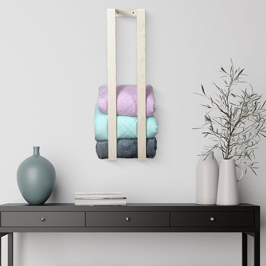 RELODECOR Blanket Wall Rack – Decorative Farmhouse Style Wooden Ladder – Rustic Quilt & Towel Holder – Wall Mounted Storage Rack for Living Room, Bedroom & Bathroom – Stylish White Design