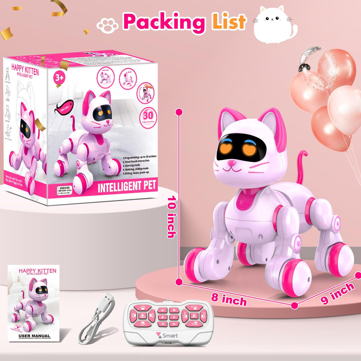 Nicmore Robot Cat Interactive Toys for Girls: Remote Control Pet for Kids Age 4-6 Gifts for 3 4 5 6 7 8 Year Old Gilrs RC Toys with Touch Sensing Gestures Christmas Birthday Gift Ideas