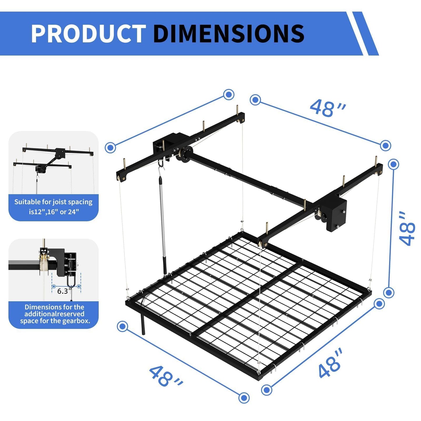 EliteEdge 4x4 FT Overhead Garage Ceiling Storage Rack, 350 LBS Heavy-Duty Lift Elevator System with Smooth Hand Crank, Space-Saving Hoist Organization for Bins, Tools & Seasonal Gear