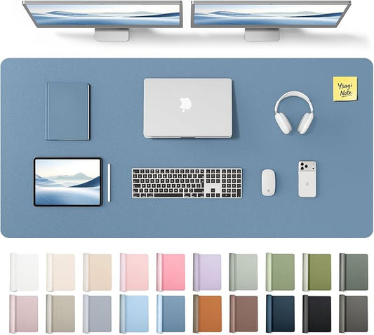 YSAGi Leather Desk Pad Protector, Office Desk Mat, Large Mouse Pad, Non-Slip PU Leather Desk Blotter, Laptop Desk Pad, Waterproof Desk Writing Pad for Office and Home (Blue,55" x 24")