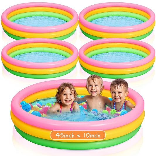 Jerify 4 Pack Kiddie Pool for Toddler Kids 45 x 10 Inch Inflatable Portable Round Paddling Pool 3 Rings Blow up Rings Round Baby Padding Ball Pond for Indoor Outdoor Water Game Play (Neon Color)