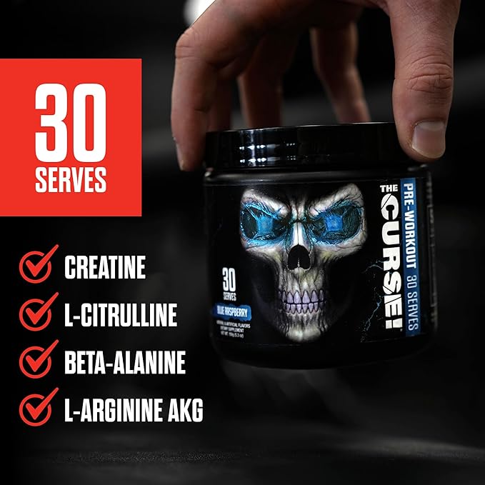 JNX SPORTS The Curse! Pre Workout Powder for Men & Women, Caffeine, Beta-Alanine, Creatine, L-Citrulline, 30 Servings, Dark Grape Flavor ??Boost Energy, Strength & Focus