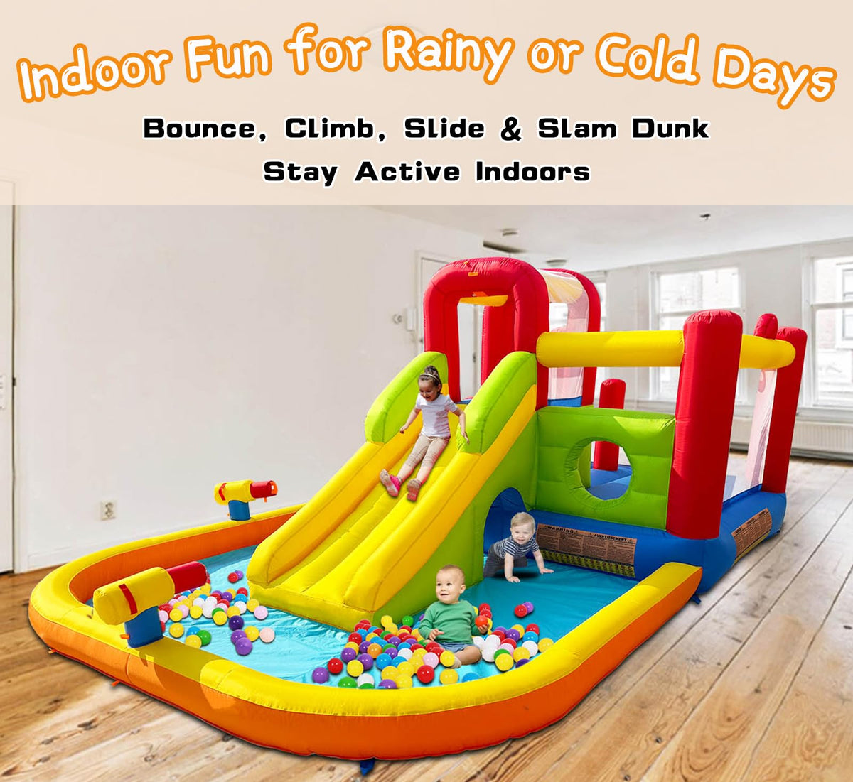 Hongcoral Inflatable Water Slide Bounce House for Kids, 12-In-1 Water Park with Splash Pool, Double Cannons, 2 Climbing Walls, Tunnel, Obstacles, Blow Up Jumping Castle With Blower