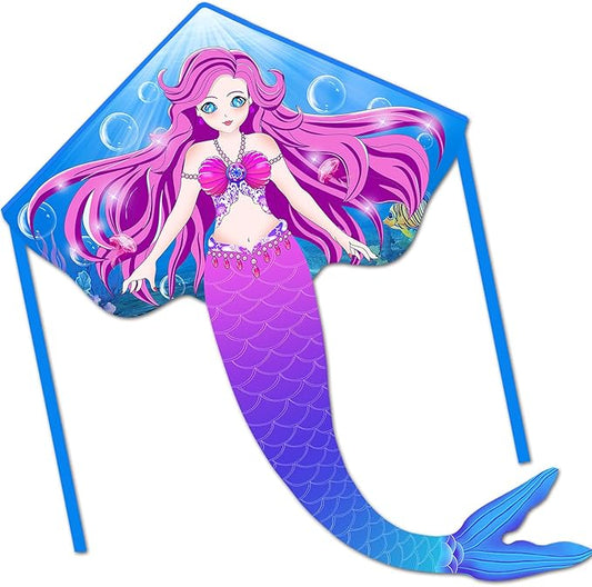 HONBO Large Mermaid Kite for Kids & Adults, Easy to Fly Delta Kite, Beginner Kite for Girls &Boys, Pegasus Beginner Kite for Kids,Octopus Kite