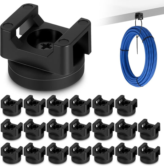 20 (22 mm) Pcs Magnetic Zip Tie Mount Base, Black Magnetic Cable Clip, Multipurpose Cable Ties Management Base