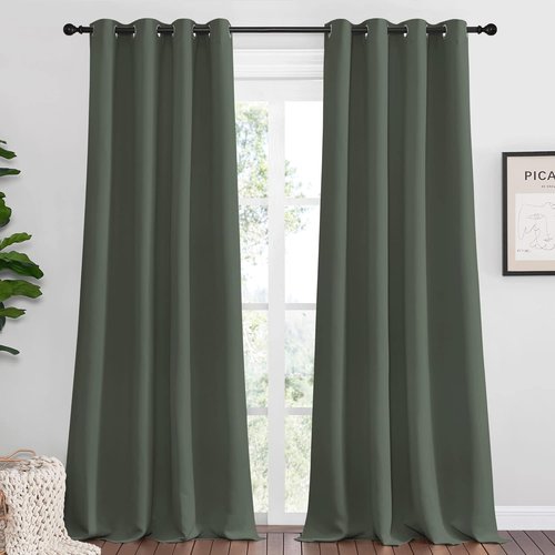 NICETOWN Blackout Draperies - Thermal Insulated Grommet Curtains, 55" W x 108" L, Dark Mallard Color