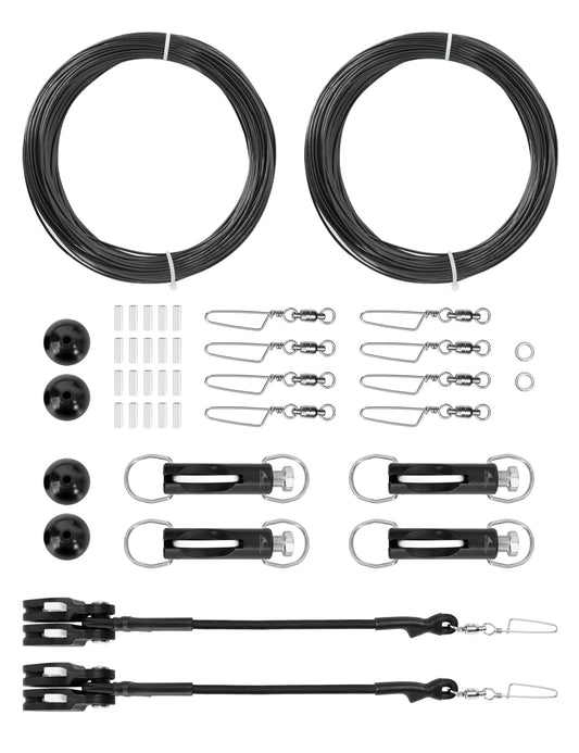 BLUEWING Upgraded Double Outrigger Rigging Kit All-in-One with 400lb Mono Line, Release Clips, Pulley, Snap Swivels, Crimps, Ball Stops and Rings for Outrigger Setup, Model E