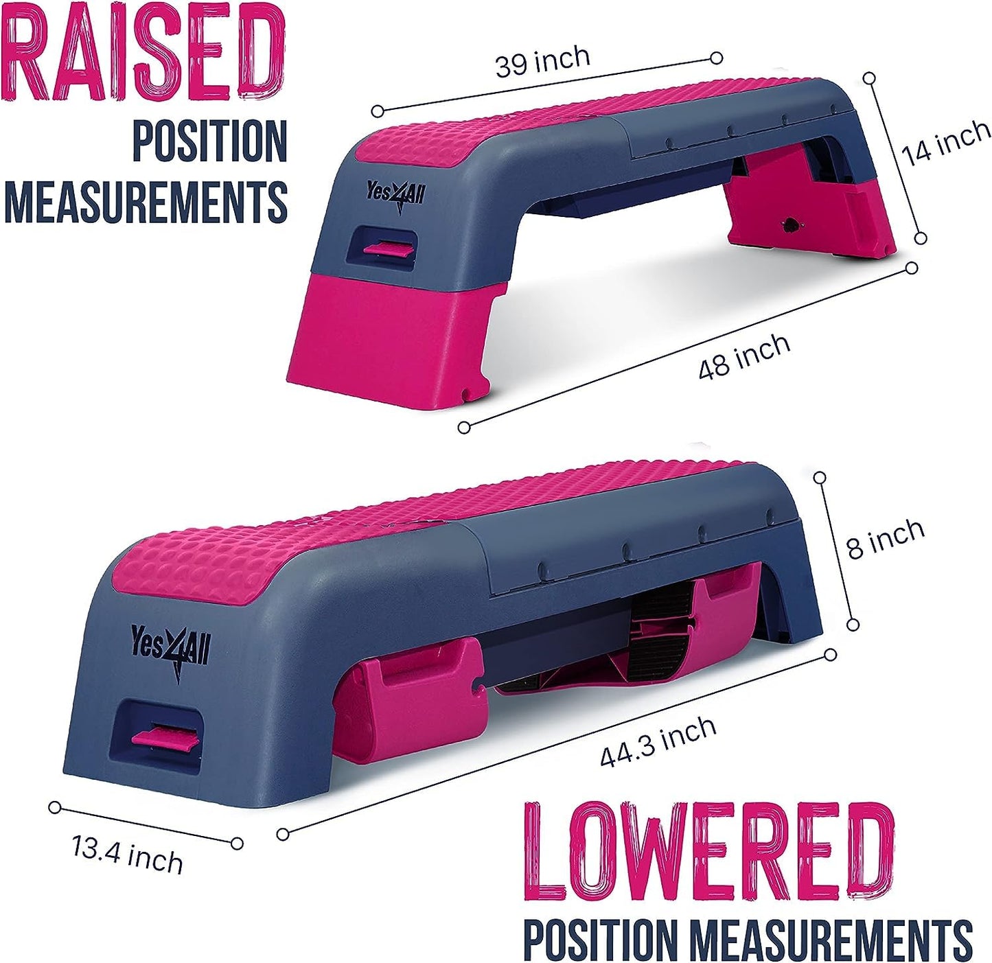 Yes4All Multifunctional Fitness Aerobic Step Platform/Aerobic Deck, Household Step Workout Bench for Home Gym (Hot Pink/Navy Blue)
