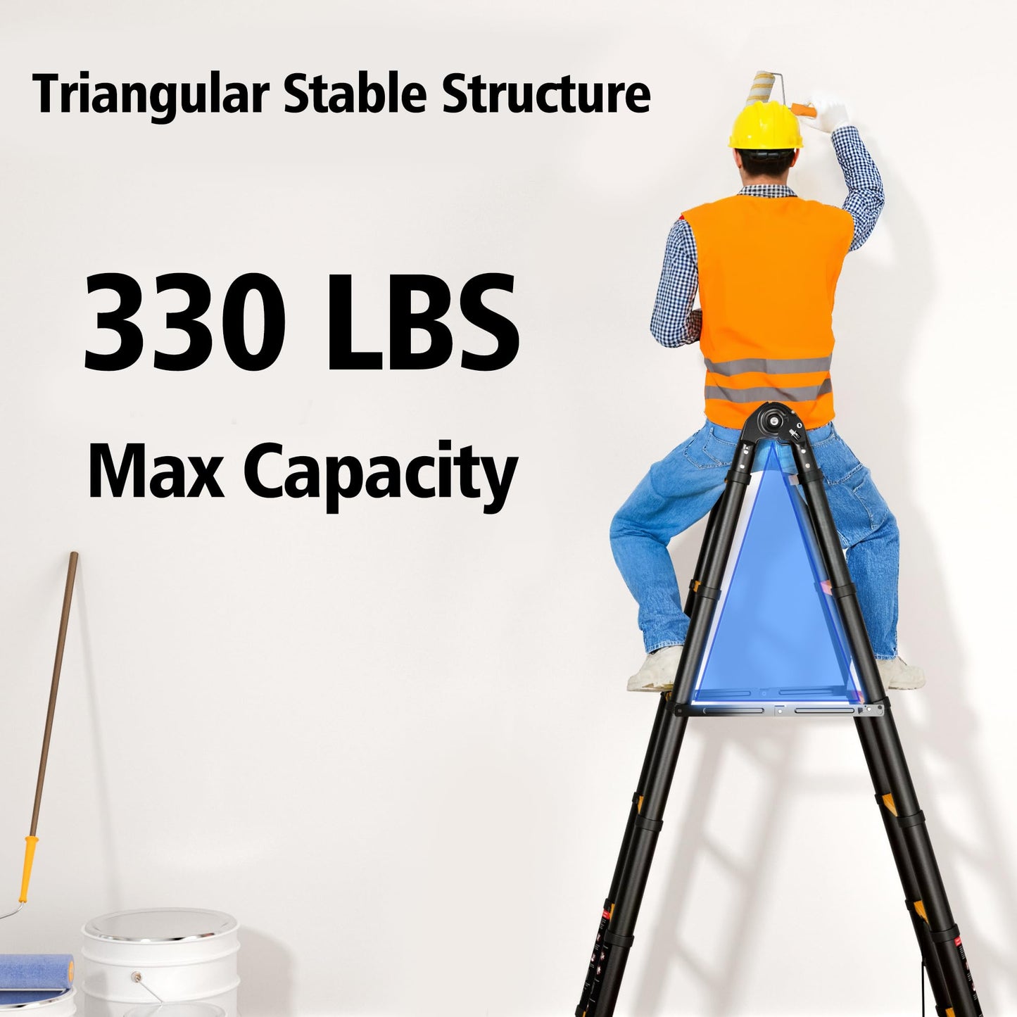 SINMEIRUN Telescoping Ladder, 12.5 FT, A Frame, Aluminum Extension Ladder, 330 lbs Capacity, Collapsible Multi-Purpose Ladder for Home, Roof and RV; Yellow